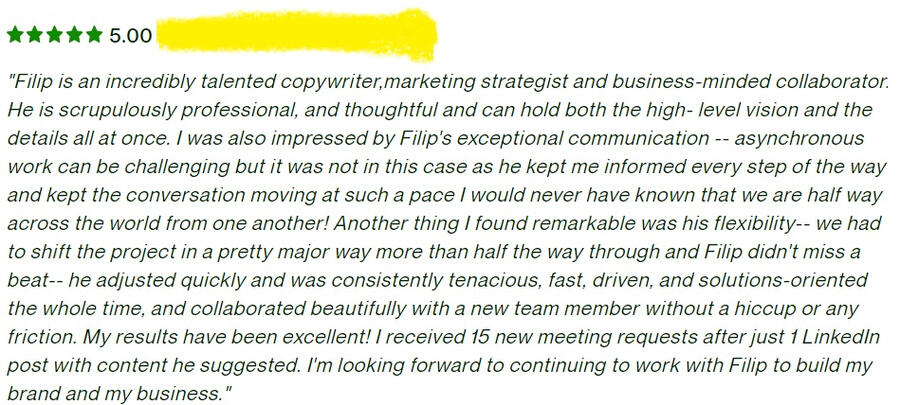 From Karen "KMesh" Meshkov Karen Meshkov's Review Of Filip's Work